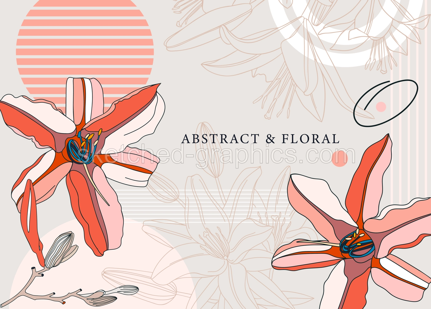 Collage style lily vector illustration. Hand-sketched lily  flowers. Trendy design with botanical outlines, geometric shapes, and abstract elements. Floral print, poster,  social media, wall art. Illustration